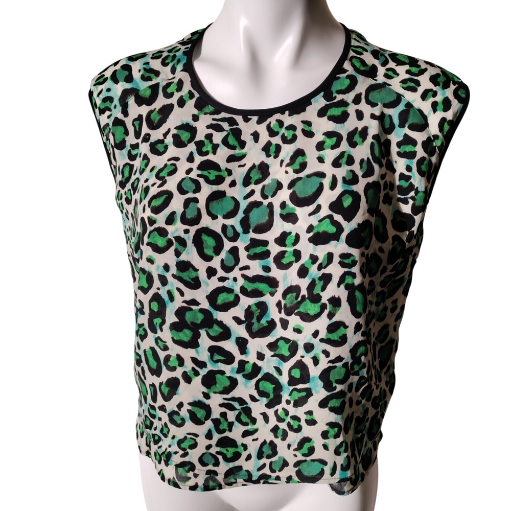 CAbi Jungle Top Cheetah Leopard Tank Blouse Green Size XS Blouse